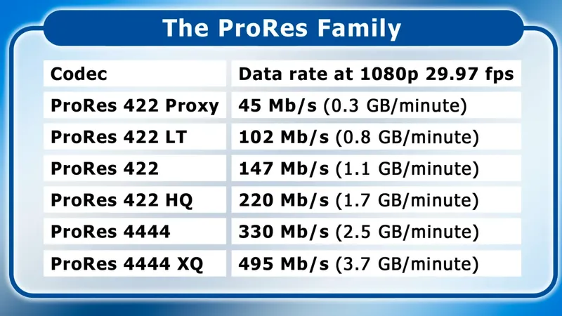 profes family codecs and data rate